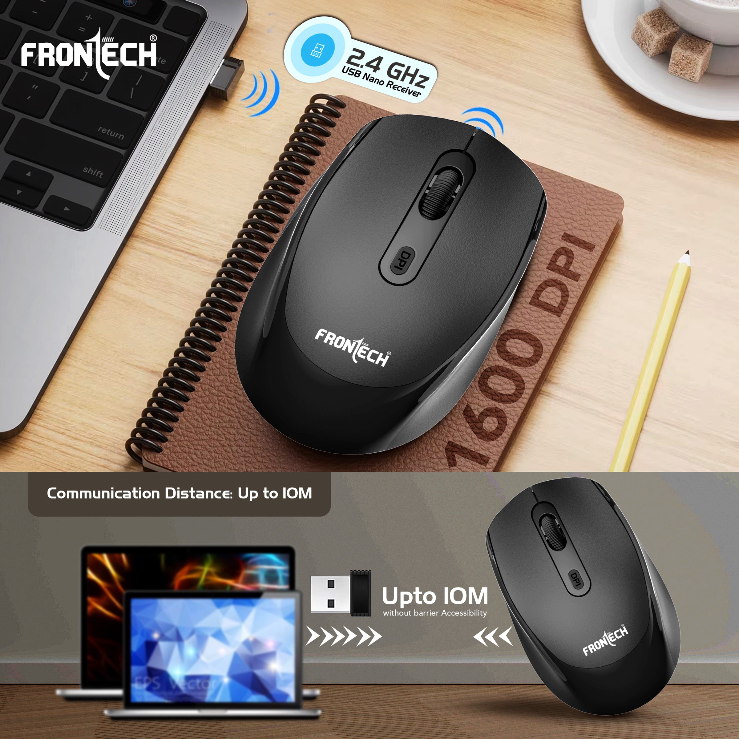 FRONTECH KB-0028P Wireless Keyboard and Mouse Combo | 2.4GHz Connectivity | 104 Keys | 1600 DPI Mouse | Ergonomic Design | USB Nano Receiver | Compatible with Laptop & PC | Black FRONTECH KB-0028P Wireless Keyboard and Mouse Combo | 2.4GHz Connectivity | 104 Keys | 1600 DPI Mouse | Ergonomic Design | USB Nano Receiver | Compatible with Laptop & PC | Black